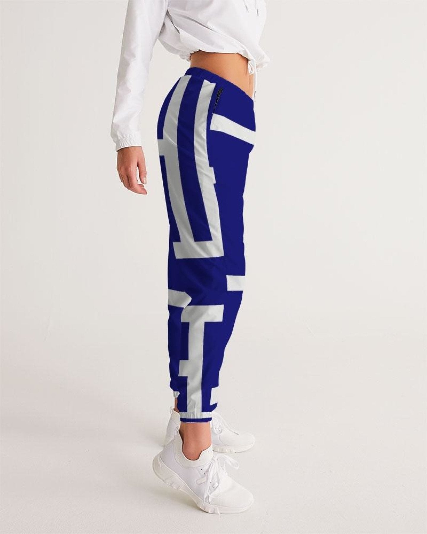 Womens Track Pants - Blue & White Block Grid Sports Pants