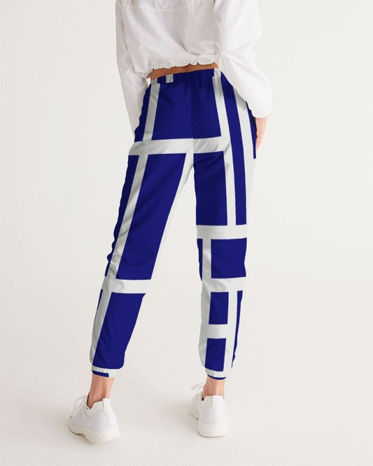 Womens Track Pants - Blue & White Block Grid Sports Pants