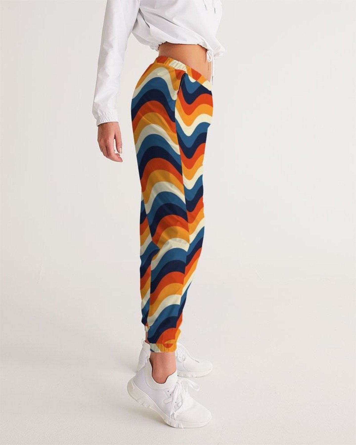 Womens Track Pants - Orange Multicolor Geometric Graphic Sports Pants