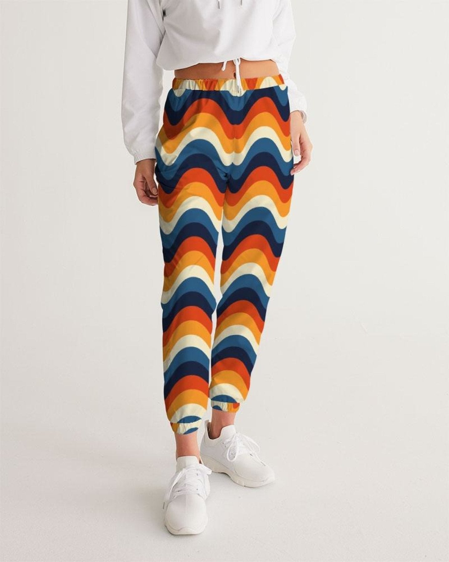 Womens Track Pants - Orange Multicolor Geometric Graphic Sports Pants