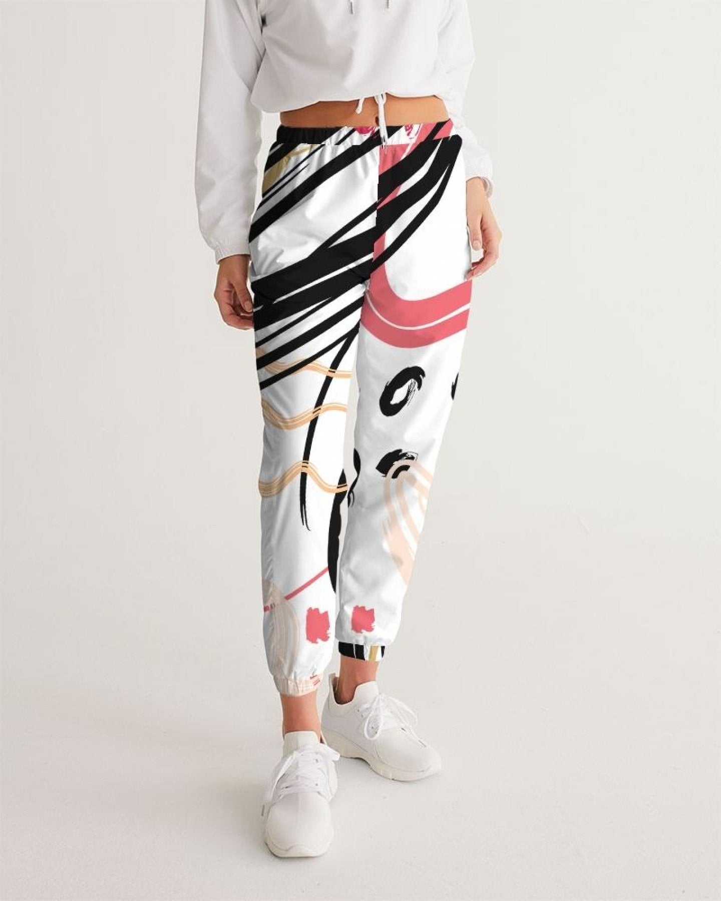 Womens Track Pants - White Multicolor Graphic Sports Pants