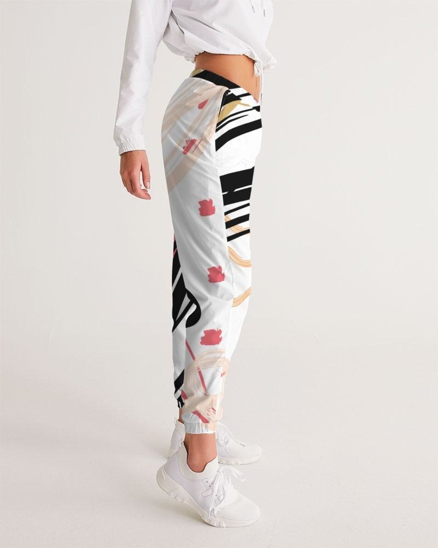 Womens Track Pants - White Multicolor Graphic Sports Pants