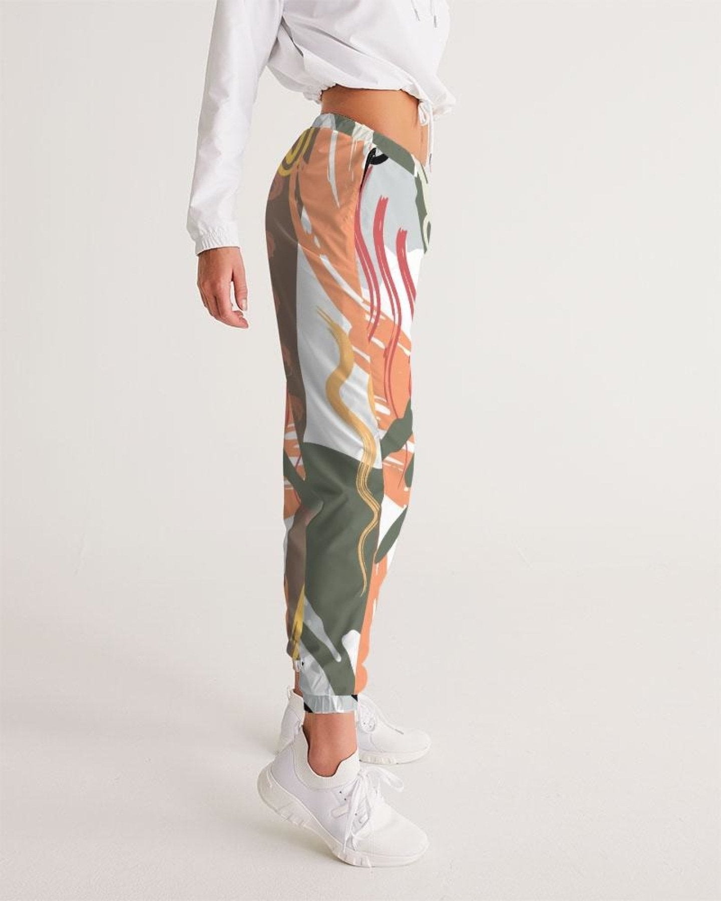 Womens Track Pants - White Multicolor Graphic Sports Pants