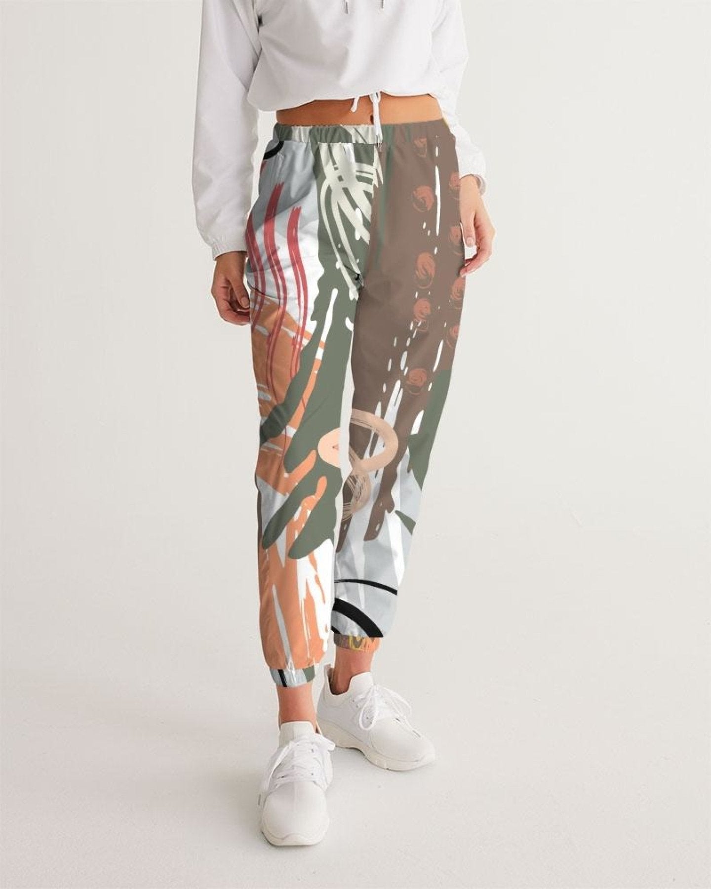 Womens Track Pants - White Multicolor Graphic Sports Pants