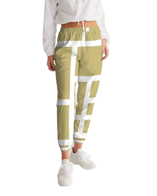 Womens Track Pants - Beige And White Block Grid Sports Pants