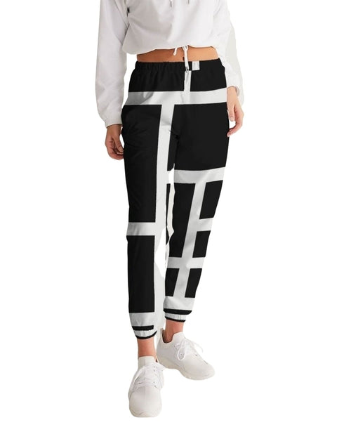 Womens Track Pants - Black And White Block Grid Sports Pants