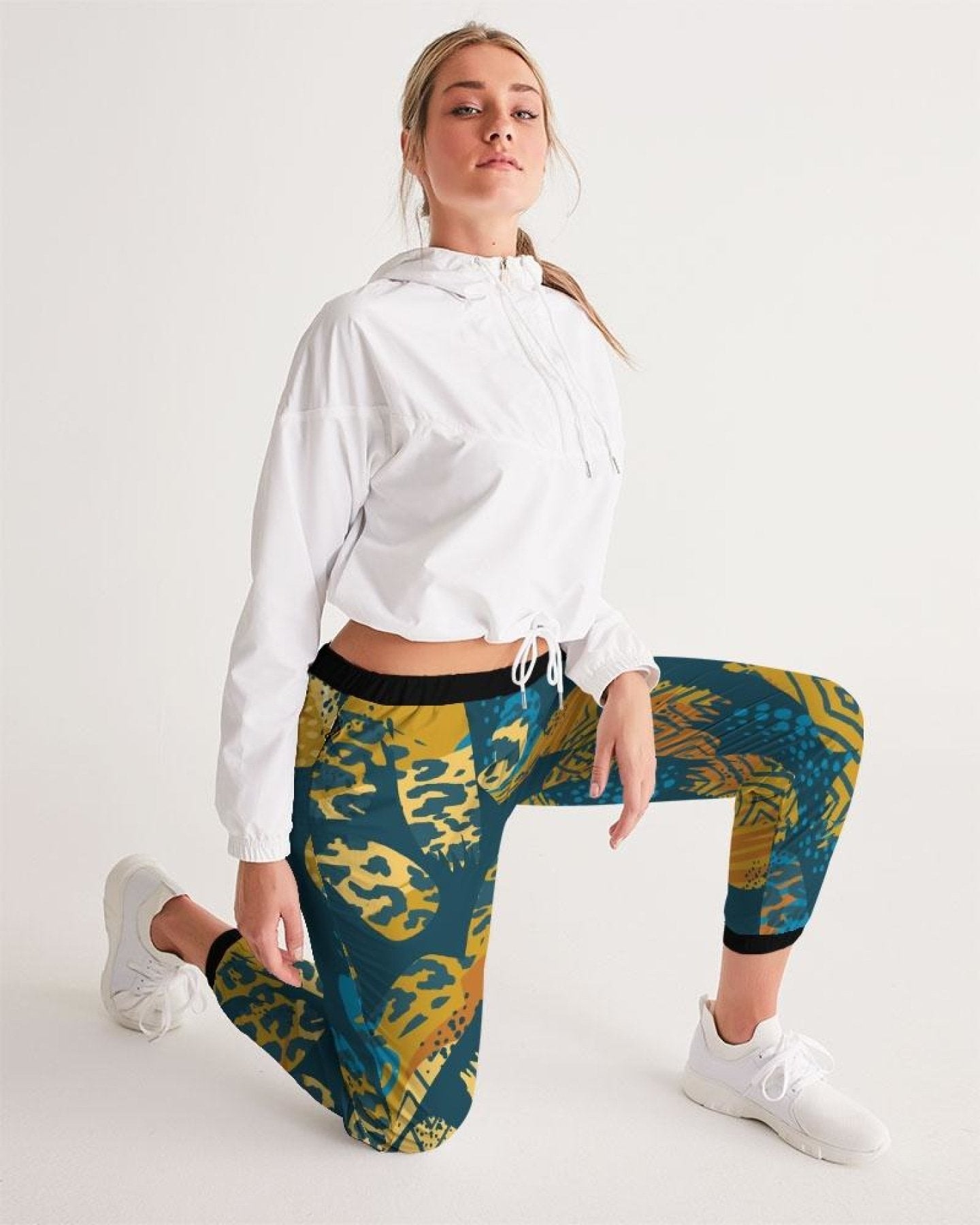 Womens Track Pants - Blue Multicolor Graphic Sports Pants