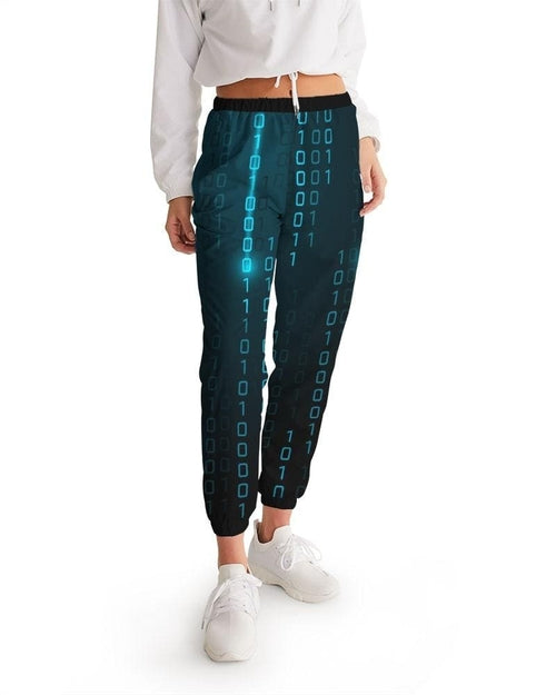 Womens Track Pants - Blue Digital Code Graphic Sports Pants