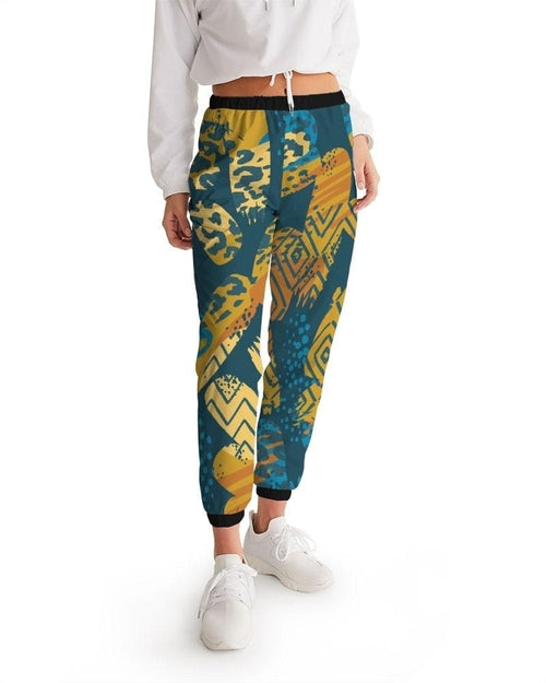 Womens Track Pants - Blue Multicolor Graphic Sports Pants