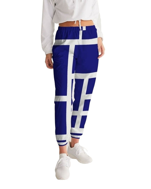 Womens Track Pants - Blue & White Block Grid Sports Pants