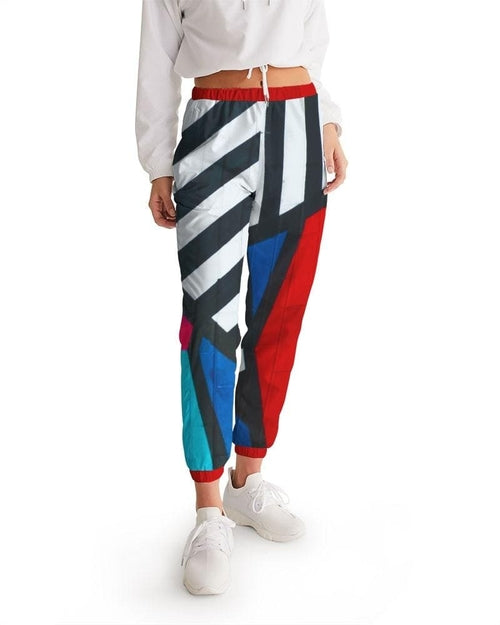 Womens Track Pants - Multicolor Grid Line Graphic Sports Pants