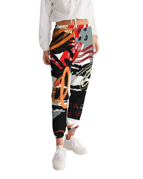 Womens Track Pants - Red Multicolor Graphic Sports Track Pants