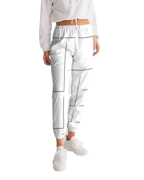 Womens Track Pants - White & Gray Block Grid Graphic Sports Pants