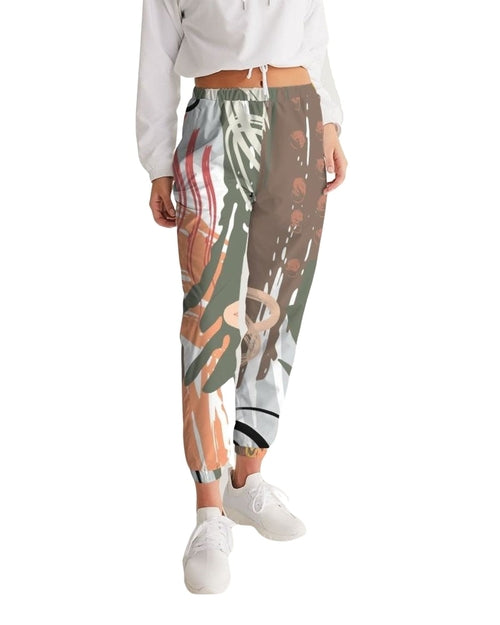 Womens Track Pants - White Multicolor Graphic Sports Pants