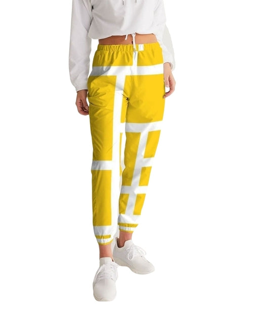 Womens Track Pants - Yellow & White Geometric Graphic Sports Pants