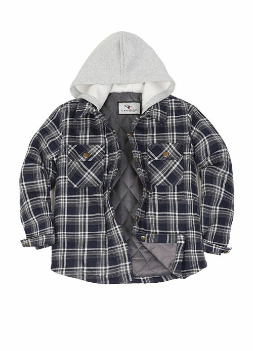 Kids Boys and Girls Quilted Lined Hooded Flannel Shirt Jacket,Snap